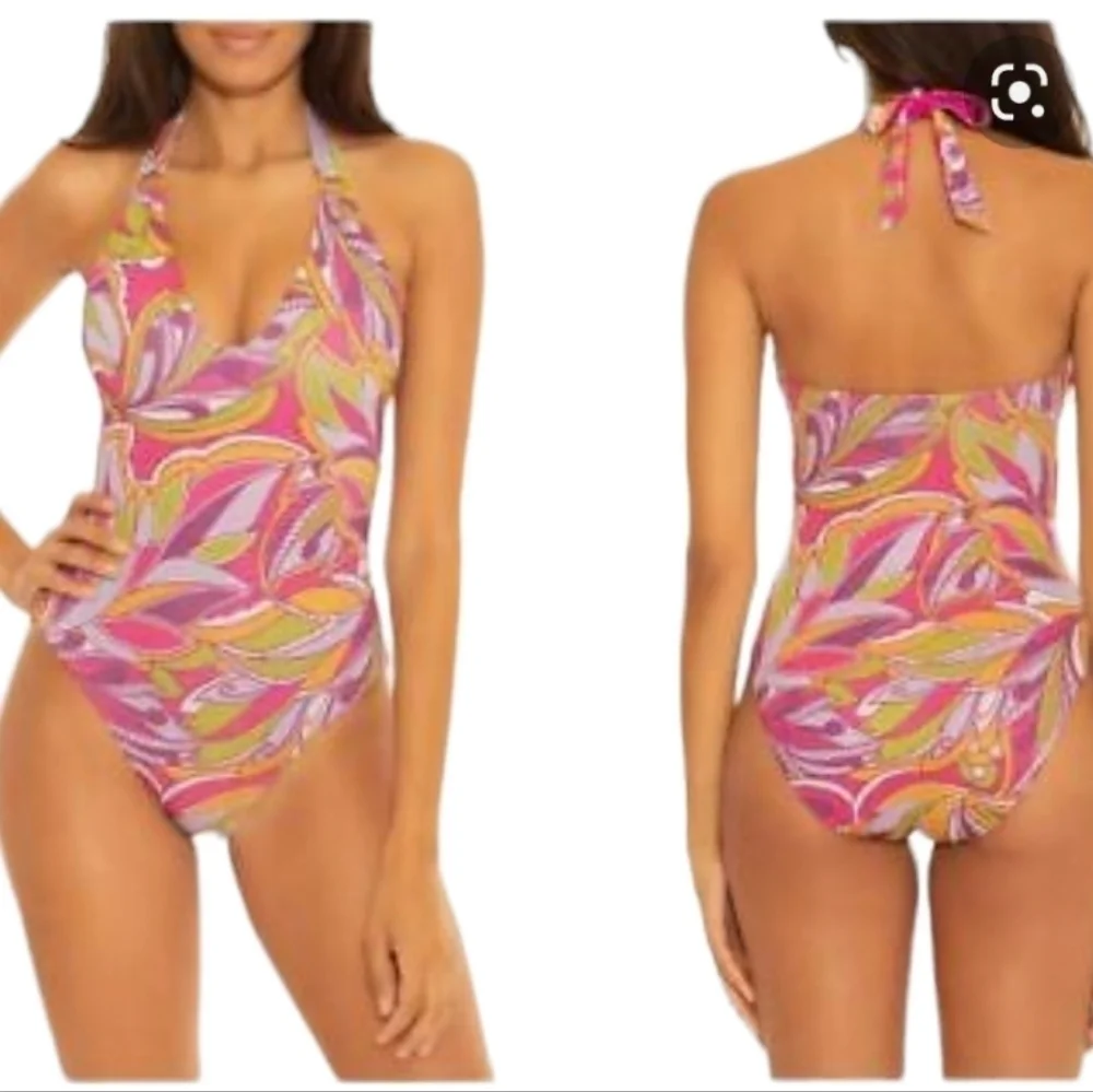 NWT Becca By Rebecca Virtue Psychedelica Nina U-Neck Sparkle One Piece Swim